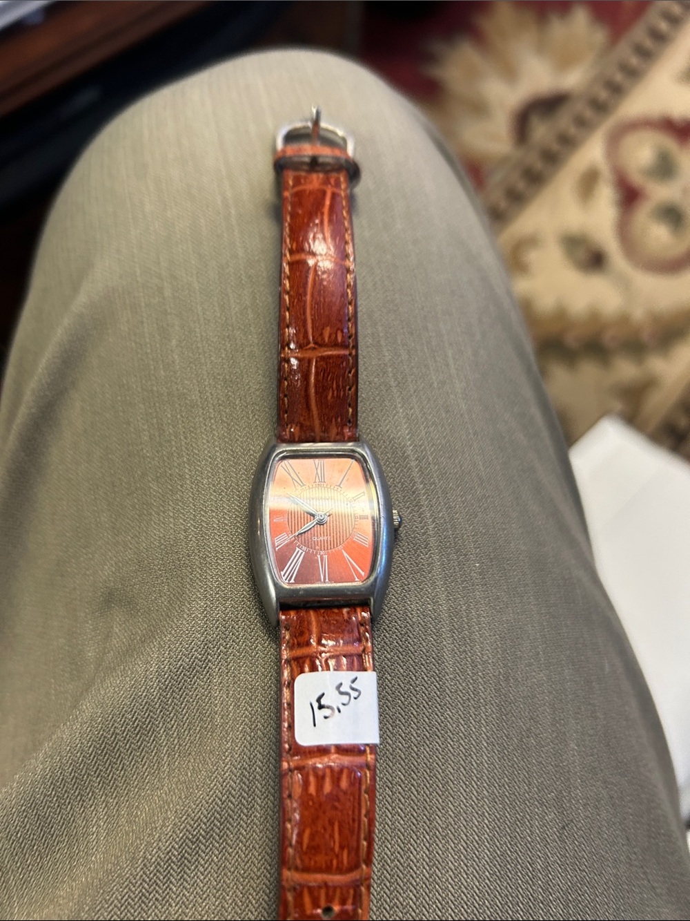 Avenue Women’s Brown Leather Strap Watch with Orange Dial